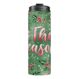 Green Pink Tis The Season Christmas Thermal Tumbler