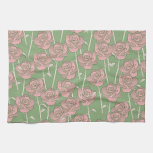Green Pink Tropical Botanical Spring Summer Tea Towel