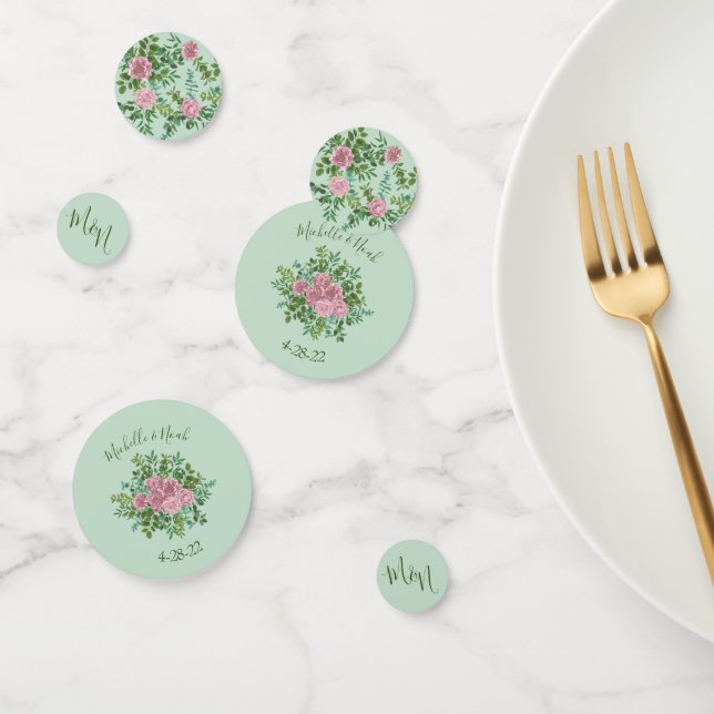 Green & Pink Vintage Wedding Floral Pastel Confetti (Group)