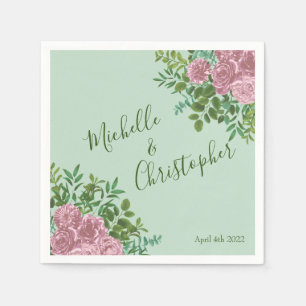 Green & Pink Vintage Wedding Floral Pastel Napkin