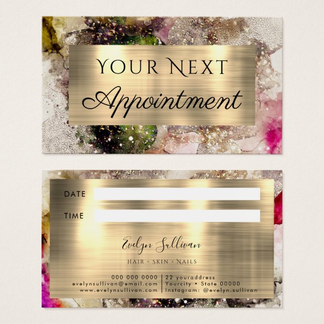 Green PinK Watercolor  Appointment Card (Front & Back)