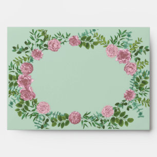 Green & Pink Wedding Pastel Floral Envelope
