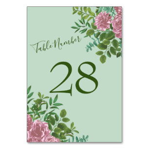 Green & Pink Wedding Pastel Floral Table Number