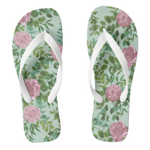 Green & Pink Wedding Pastel Light Floral Jandals