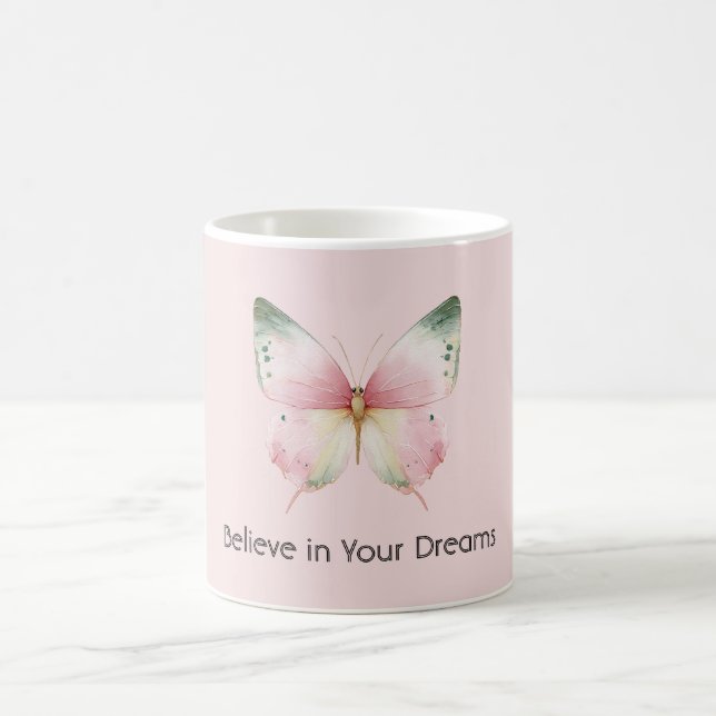 Green Pink White Mint Butterfly Coffee Mug (Center)