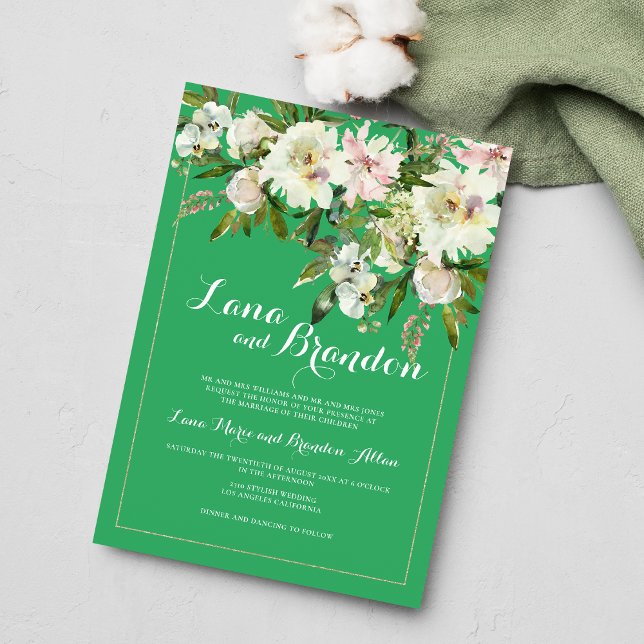 Green pink white orange floral country Wedding  Invitation (Green pink white orange floral country Wedding )
