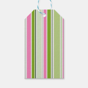 GREEN PINK WHITE STRIPES GIFT TAGS