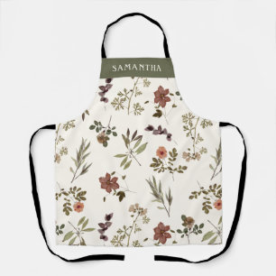 Green Pink Wildflower All-Over Print Apron
