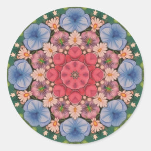 ~ Green Pink Yellow Blue Kaleidoscope 3D ~ Classic Round Sticker