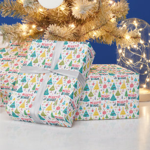 Green, Pink & Yellow Merry & Bright Christmas Wrapping Paper