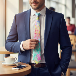 Green Pink Yellow Mosaic Pattern Tie