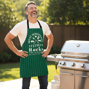 Green Pinstripe Meat Whisperer BBQ Apron