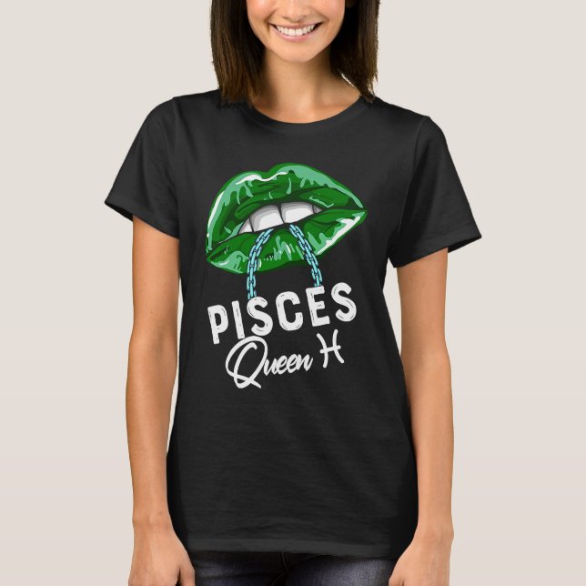Green Pisces Queen Lips Chain Zodiac St Patricks D T-Shirt (Front)