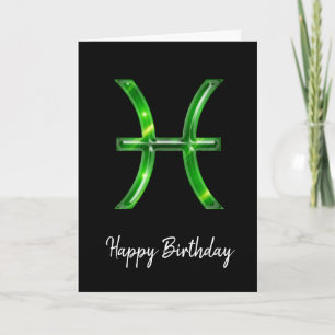 Green Pisces Sign Birthday Card