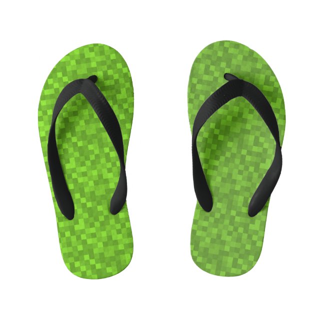Green Pixel Pattern Retro 8-Bit Gaming Kid's Jandals (Footbed)