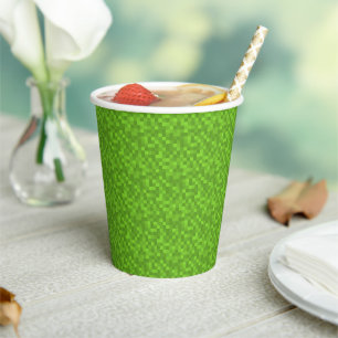 Green Pixel Pattern Retro 8-Bit Gaming Paper Cups