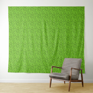 Green Pixel Pattern Retro 8-Bit Gaming Tapestry