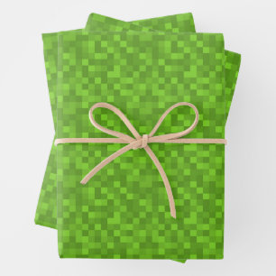 Green Pixel Pattern Retro 8-Bit Gaming Wrapping Paper Sheet