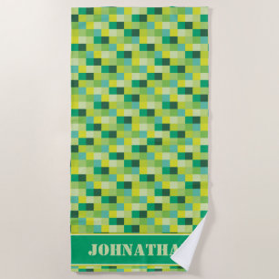 Green Pixelated Pattern Gamer   Personalised Beach Towel