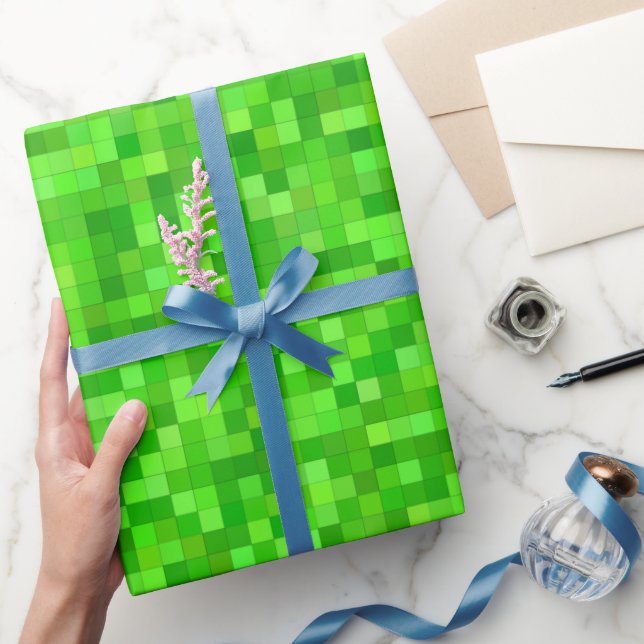 Green Pixels Birthday Party Wrapping Paper (Gifting)