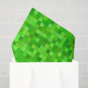 Green Pixels Decoupage Paper, Gaming Block Style Tissue Paper