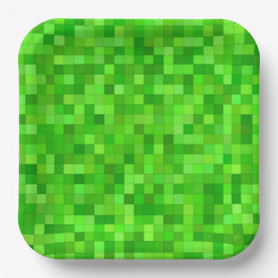 Green Pixels Paper Plates, Block Building Party Plate