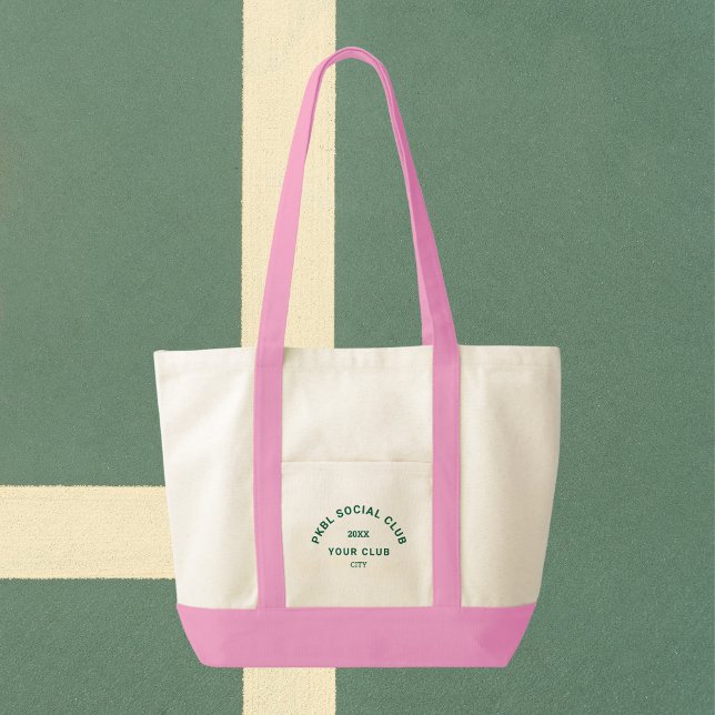 Green PKBL Social Club Crest Pickleball Pink Trim Tote Bag (Creator Uploaded)
