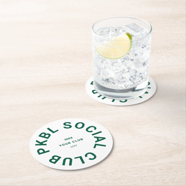 Green PKBL Social Club Crest Pickleball Round Paper Coaster (Insitu)