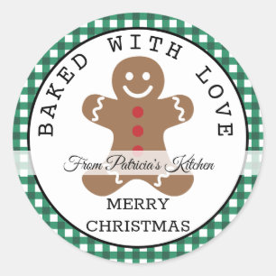 Green Plaid Baked With Love Christmas Cookies Classic Round Sticker
