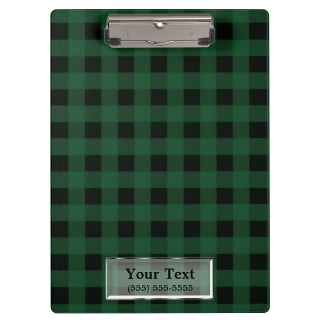 Green Plaid Chequered Rustic Country Personalised Clipboard (Front)