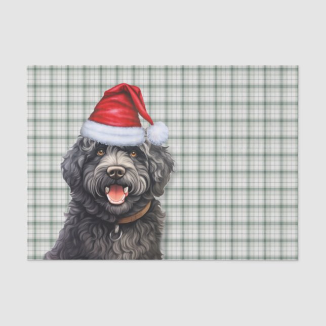 Green Plaid Christmas Barbet Dog Holiday Tissue Paper (Front)