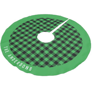 Green Plaid Christmas Brushed Polyester Tree Skirt