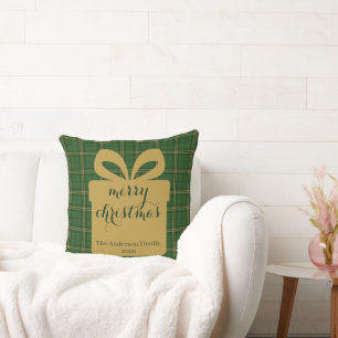 Green Plaid Christmas Festive Pattern -  Cushion