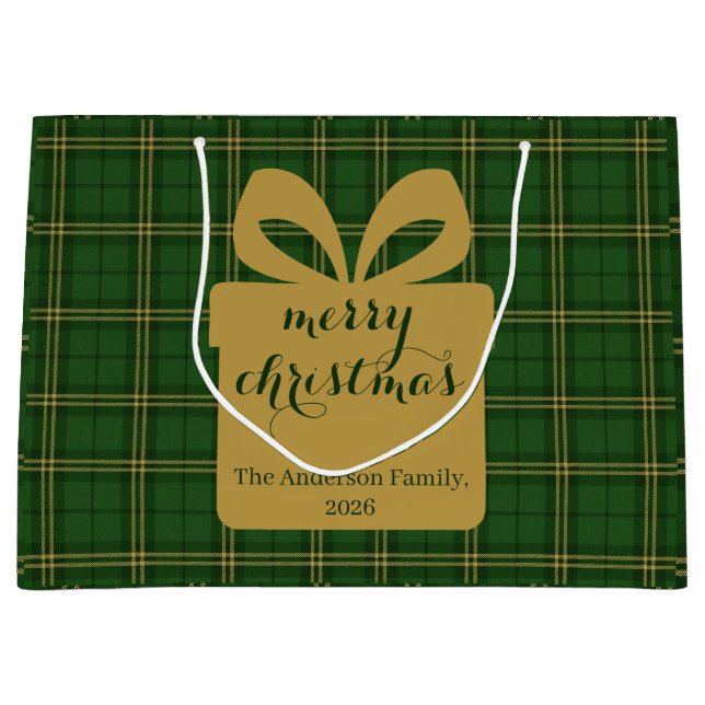 Green Plaid Christmas Festive Pattern -  Large Gift Bag (Front)