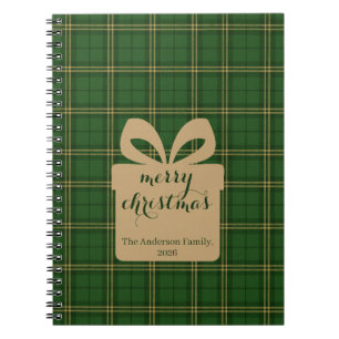 Green Plaid Christmas Festive Pattern - Notebook