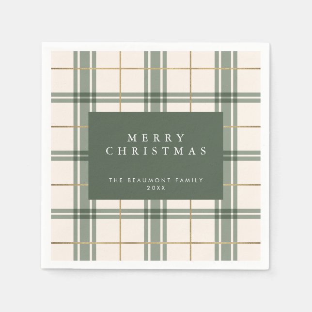 Green Plaid Christmas Paper Napkins (Front)