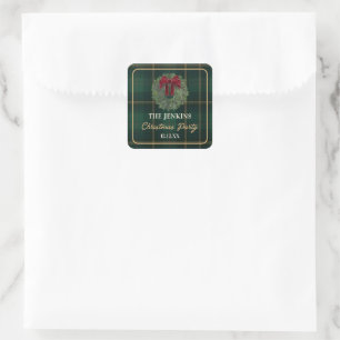 Green Plaid Christmas Party Favour Sticker