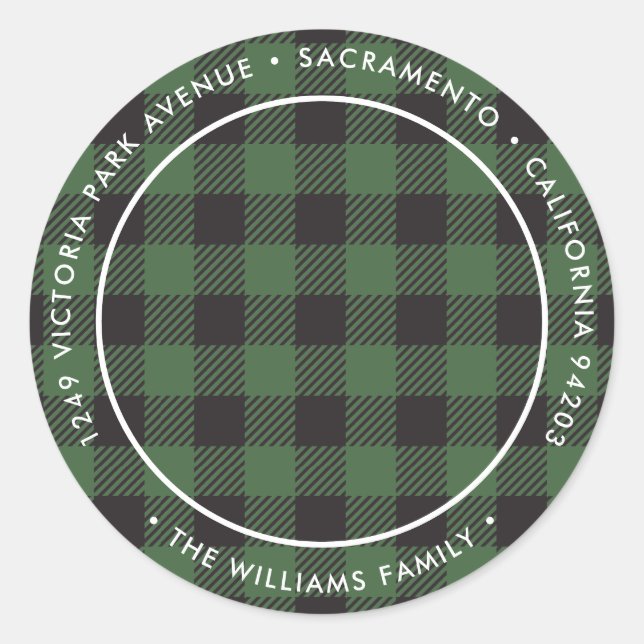 Green Plaid Christmas Return Address Labels (Front)