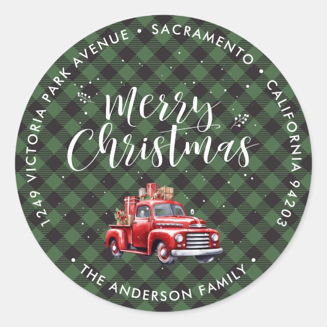 Green Plaid Christmas Return Address Labels (Front)