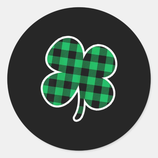 Green Plaid Clover St Patricks Day Women Shamrock  Classic Round Sticker (Front)