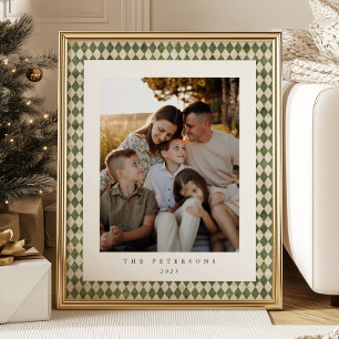 Green Plaid Custom Family Photo Christmas Poster