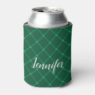 Green plaid custom name traditional design can cooler