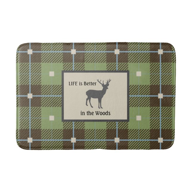 Green Plaid Deer Cabin Bath Mat (Front)