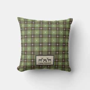 Green Plaid Deer Cabin Cushion