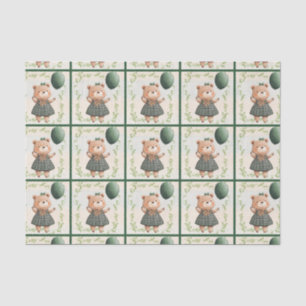 Green Plaid Dress Bear with Hair Bow Tissue Paper