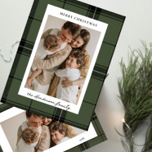 Green Plaid Elegant Custom Two Photo Christmas