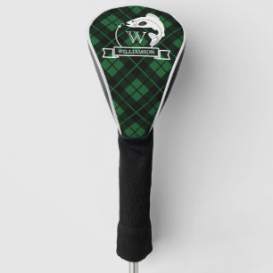 Green Plaid Fish & Hook Monogram Golf Head Cover
