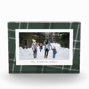 Green plaid frame family photo block
