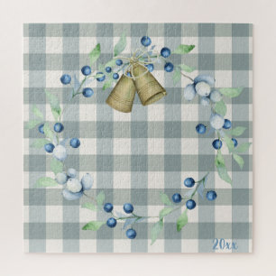 Green Plaid Gingham Country Farmhouse Christmas Jigsaw Puzzle