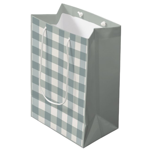 Green Plaid Gingham Country Farmhouse Simple Medium Gift Bag (Front Angled)